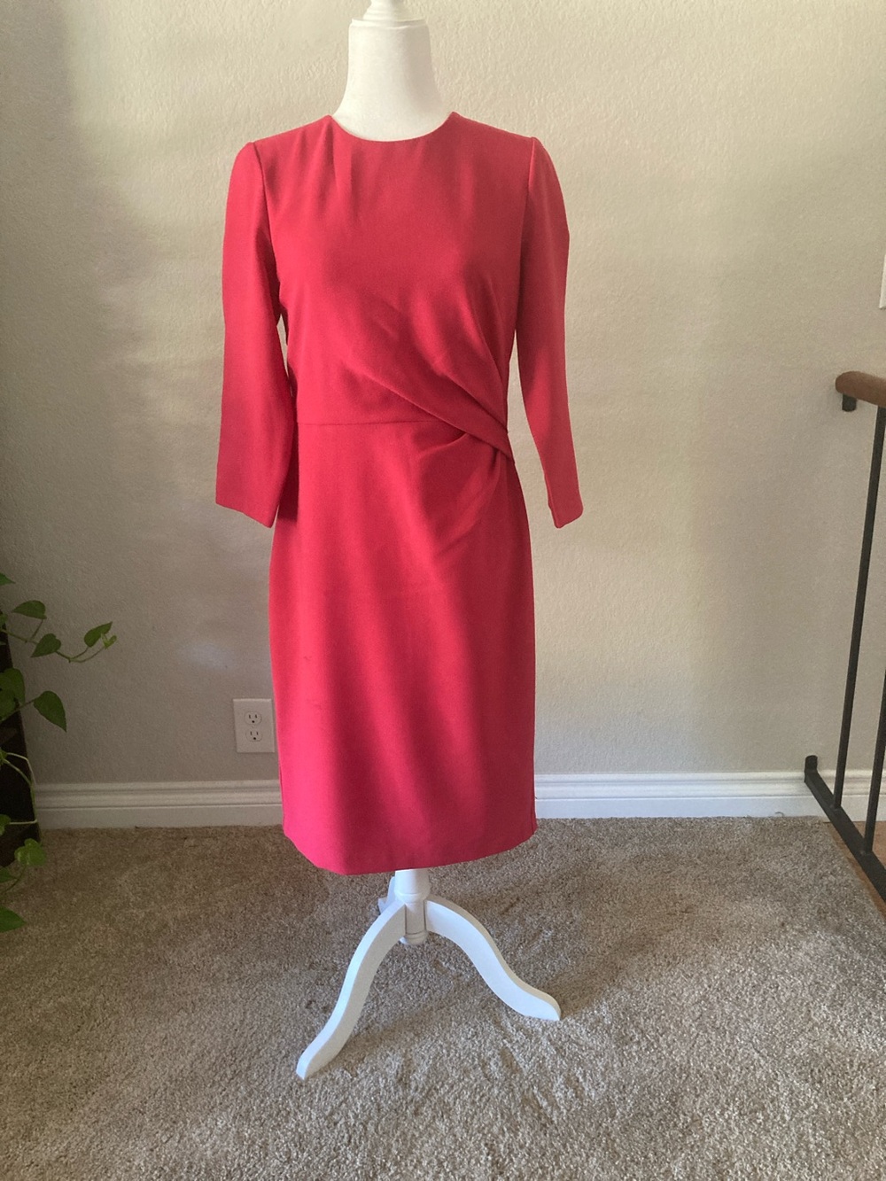 Eliza J Raspberry Red Long-Sleeve Sheath Dress with Side Drape